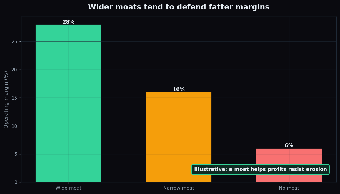 Bar chart showing wider moats defending higher operating margins in an illustrative example