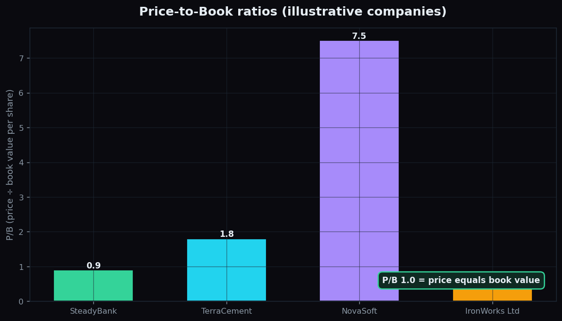 Bar chart of Price-to-Book ratios for four illustrative companies